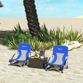 Set of 2 Folding Beach Chairs with Mesh Back, Carry Bag and Cup Holder for Outdoor Camping Lawn Sports Picnic Dark Blue