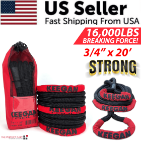 KEEGAN TOOLS 1.25"x30' Kinetic Energy Recovery Rope 46000 lbs Tow Rope Carry Bag (Rope Size: 3/4" x 20 ft)