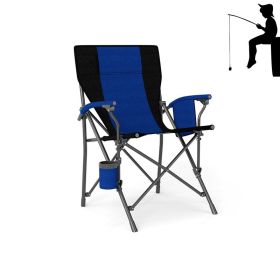 Portable Folding Camping Chair with Side Pocket for Fishing (Color: Black & Navy, Type: Camping Chairs)